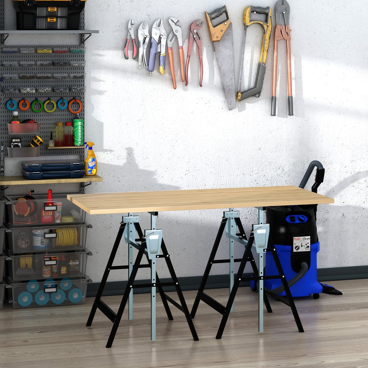 HOMCOM 2 x Gerüstbock Unterstellbock Klappbock höhenverstellbar bis 200kg Stahl Schwarz 68 x 58 x 80-130 cm