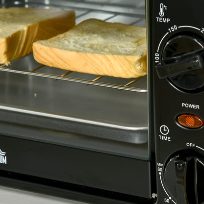 HOMCOM Mini-Ofen Toasterofen, 1 Backblech, 1 Grilrost, 10 L Kapazität, Timer-Funktion, 36.5 cm x 26 cm x 22 cm, Schwarz
