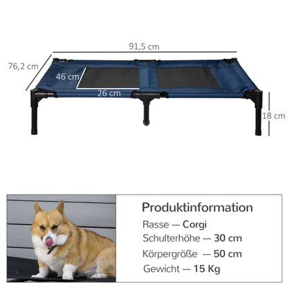 PawHut Hundebett Hundeliege Outdoor Katzenbett Haustierbett Schlafplatz Metall 600D Oxford-Gewebe Blau 91,5 x 76,2 x 18 cm