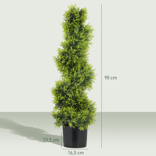 HOMCOM Künstliche Zypresse 90cm Kunstpflanze in Spiralform, Plastik Künstliche Pflanzen im Topf, Moderne Dekoration