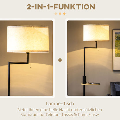 HOMCOM Stehleuchte inkl. Regal, Standleuchte, Kettenzug, E 27, 40 W, Bambus, Natur + Schwarz