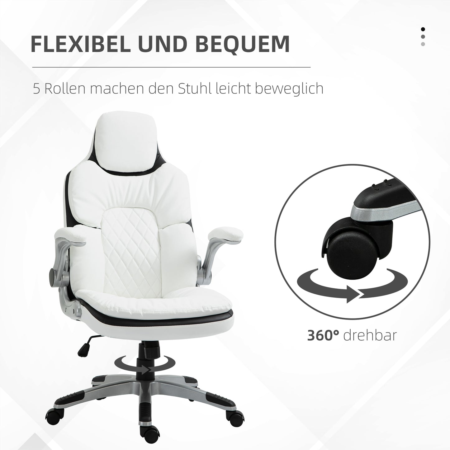 Vinsetto Ergonomischer Bürostuhl med klappbara Armlehnen, Höhenverstellbarer Schreibtischstuhl med Wippfunktion, dick gepolsterter Stuhl med verstellbar gepolsterte Armlehne 69 x 67 x 113-121 cm