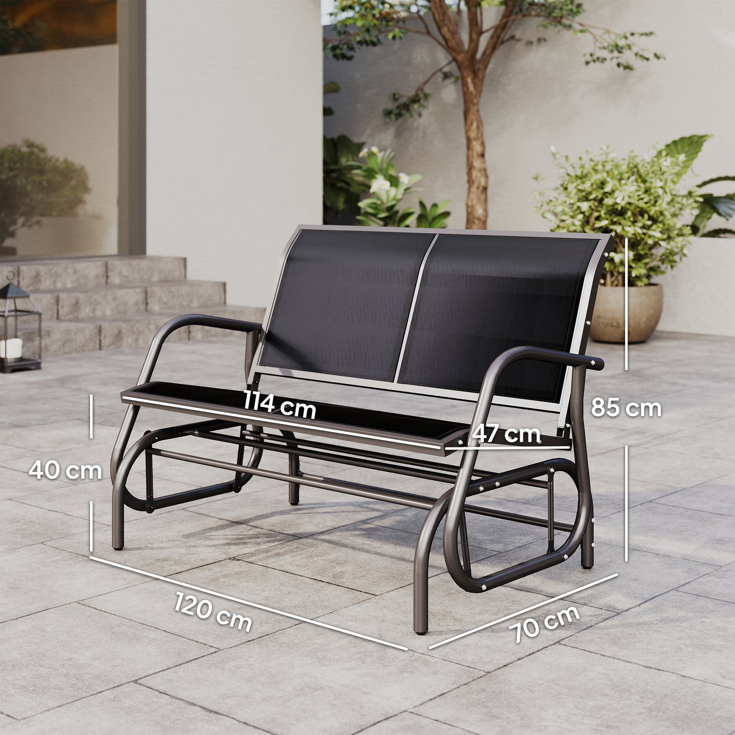 Outsunny -Sitzer Schaukelstuhl Gartenbank mit Schaukelmechanismus bis 200 kg belastbar 120 x 70 x 85 cm Schwarz