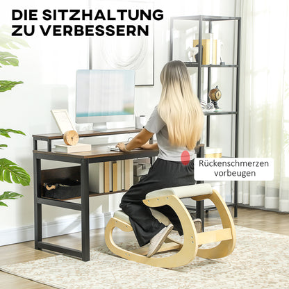 HOMCOM Ergonomischer, schaukelnder Kniehocker für Homeoffice, zur Verbesserung der Körperhaltung, Creme