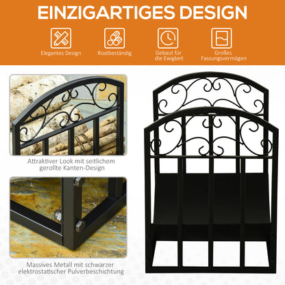 Outsunny Kaminholzregal Kaminholzständer Brennholzregal 60 كجم belastbar Feuerholzablage Kaminwerkzeug Metall Schwarz 60,5 x 36 x 46,5 سم