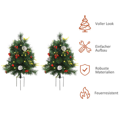 HOMCOM 2-er Set Weihnachtsbäume، Künstlicher Mini-Christbaum mit LED-Lichtern، Kunststoff، Metall، Ø33 x 75 cm، Grün