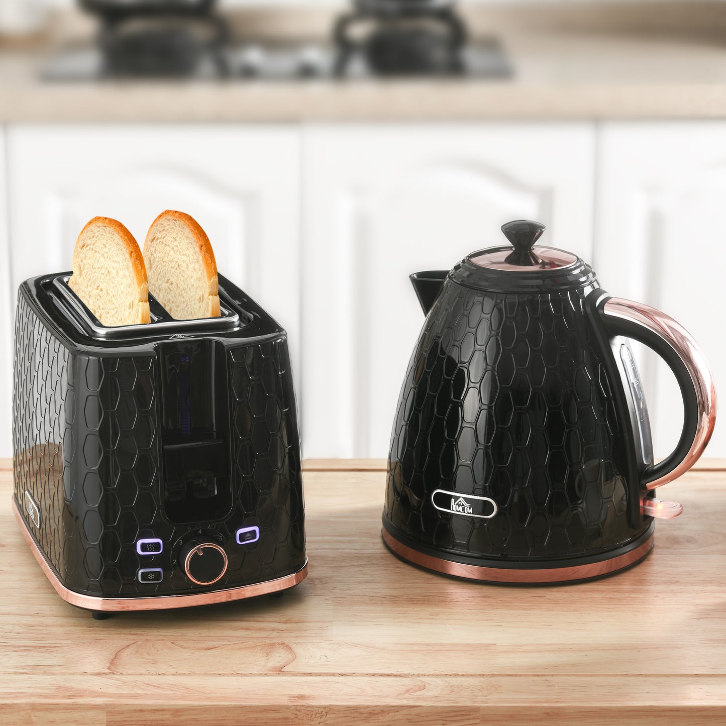 HOMCOM Wasserkocher- und Toaster-Set, 1,7 L, verschiedene Modi, LED-Anzeigen, Schwarz