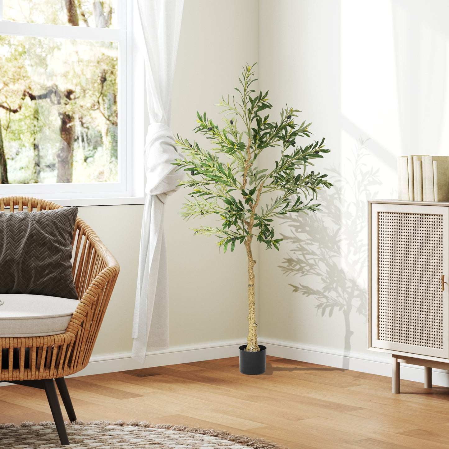HOMCOM Kunstpflanze، Künstlicher Olivenbaum، 150 سم، 720 Blätter، 40 Oliven، مثبت Blumentopf، Dekorationspflanze، Grün
