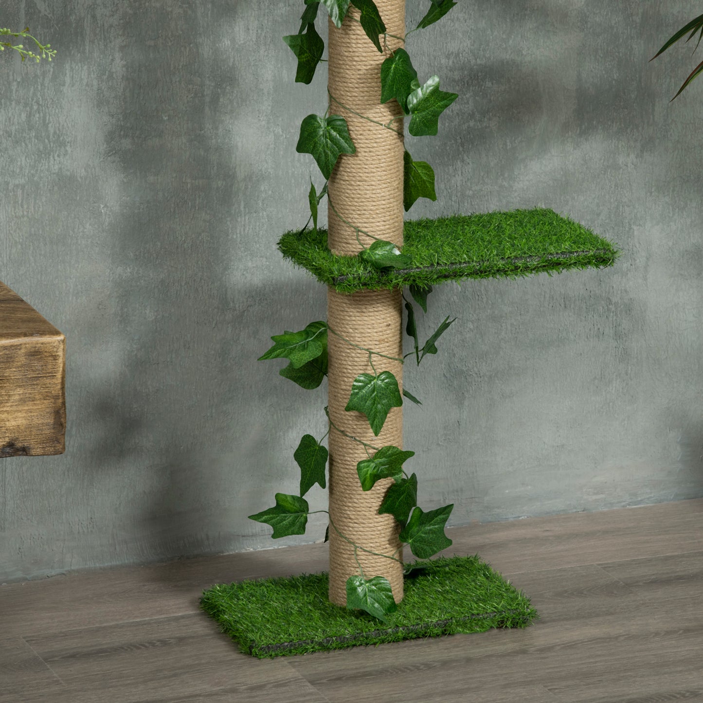 PawHut Kratzbaum höhenverstellbar 202-242 cm, rutschfest, Juteseil-Pfosten, Spanplatte, Grün/Gelb
