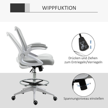 Vinsetto Bürosessel, Schreibtischstuhl, Stehfunktion, mit Fußablage, drehbarer Sitz, Stahl, schwarz, 64 x 60 x 106-126cm