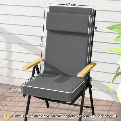 Outsunny Sitzkissen 120 x 47 x 9,5 cm wasserabweisend Stuhlkissen mit Bändern, Kopfstütze, UPF50+ Dunkelgrau