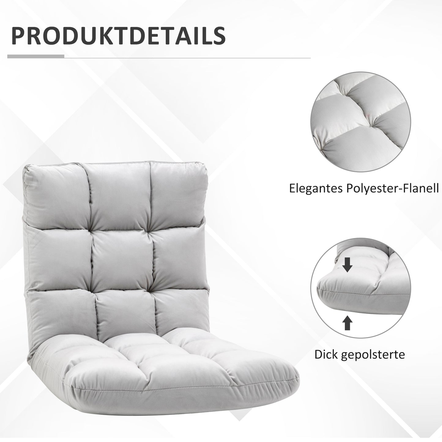 HOMCOM Bodenstuhl Faltbar Bodensessel mit Liegefunktion Verstellbarer Rückenlehne, gepolstert Relaxsessel zum Fernsehen, Lesen, Meditationsstuhl Lazy Sofa Lesesessel für Meditation Zuhause Grau