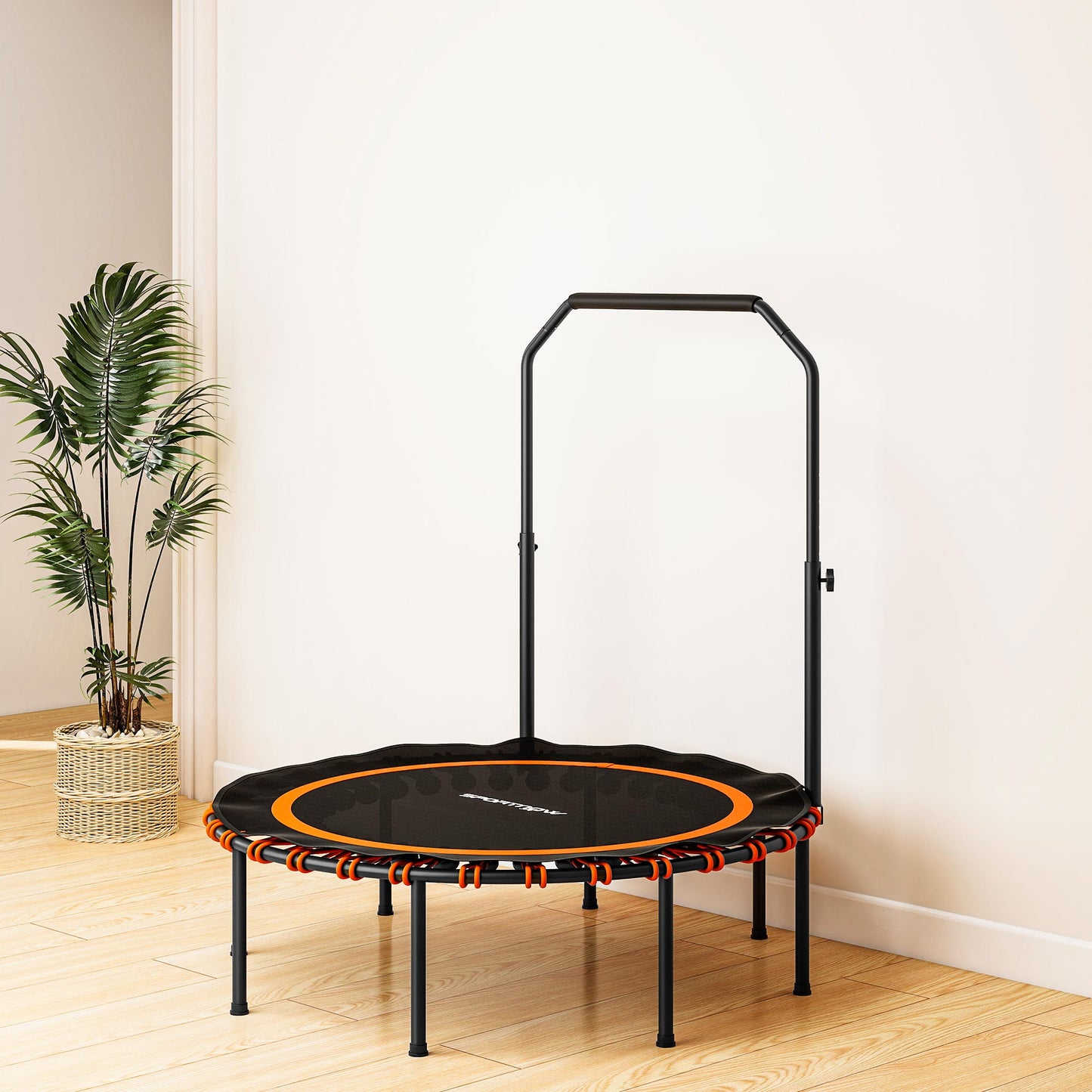 SPORTNOW Fitness-Trampolin mit verstellbarem Handlauf, Sport-Trampolin für drinnen und draußen, Stahl, Kunststoff, Orange