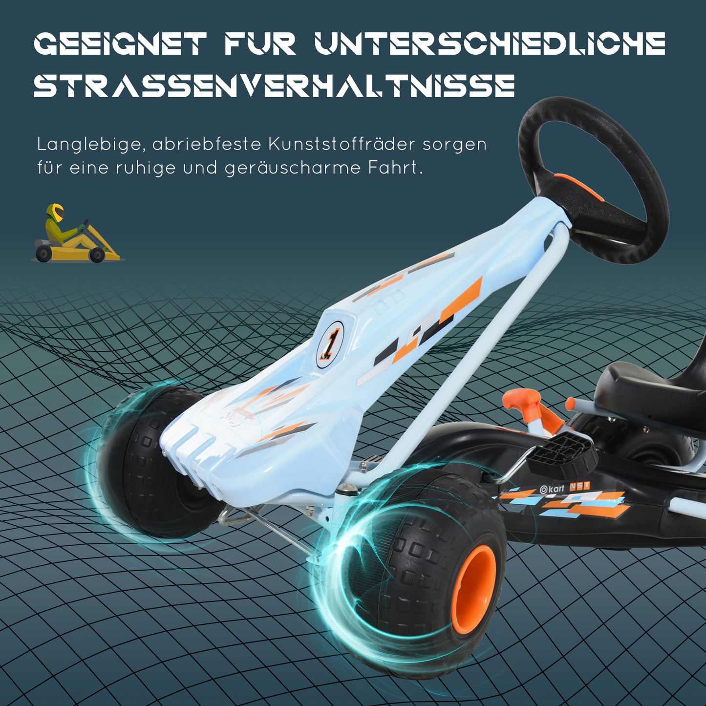 HOMCOM Gokart Tretauto mit Handbremse, verstellbarem Sitz, Pedal, Vor- und Rückwärtsgang, Kettcar Tretfahrzeug Kinderfahrzeug Kinderspielzeug Pedal-Gokart für Kinder ab 3 Jahren Hellblau