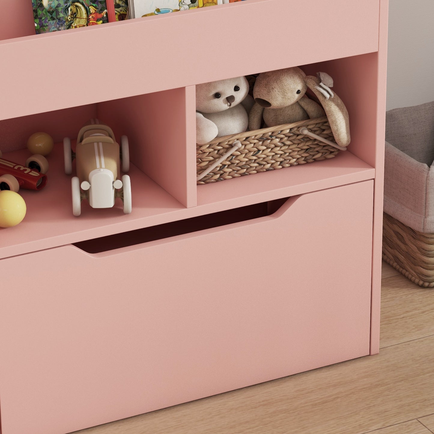 HOMCOM Kinderregal mit Schublade, Bücherregal mit Fächern, 60 x 29,9 x 90 cm, Rosa