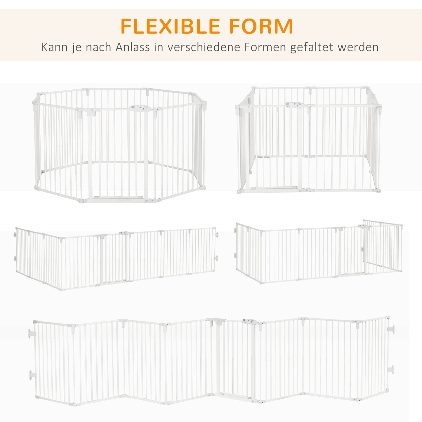 PawHut Welpenauslauf Freigehege für Hund Schutzgitter mit Tür Kaminschutzgitter flexible klappbar 8 Paneele je 60 x 76 cm Weiß
