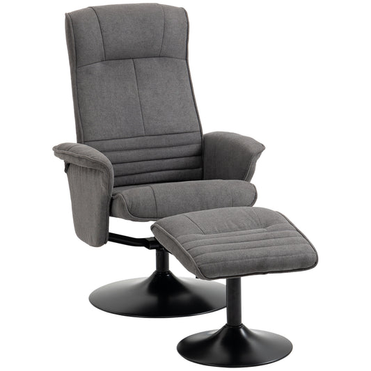HOMCOM Relaxsessel mit Fußhocker, verstellbare Rückenlehne, 69 cm x 71 cm x 104 cm, Dunkelgrau + Schwarz