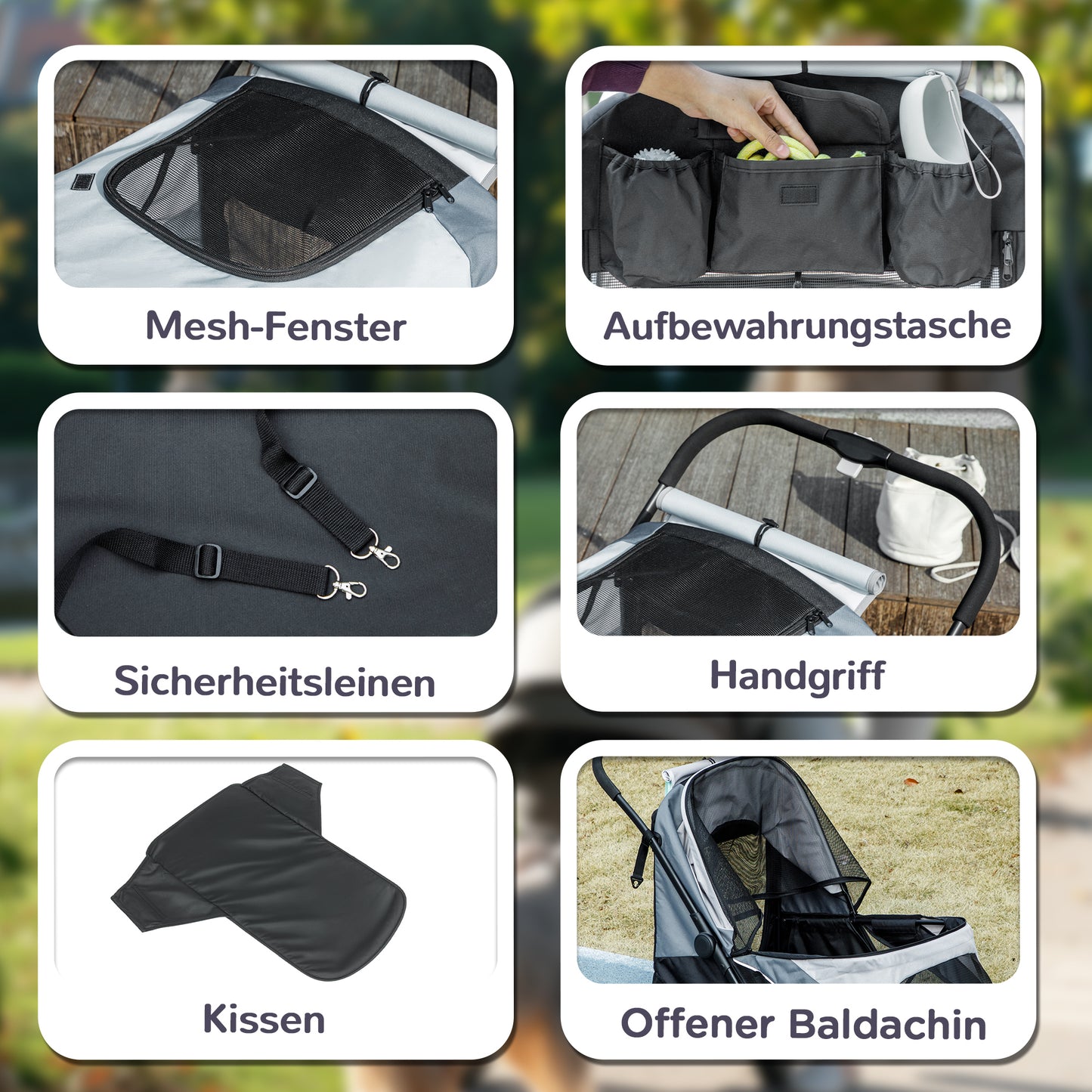 PawHut Hundewagen, Faltbarer Hundebuggy für große Hunde, Haustierwagen mit 4 Rädern, Sicherheitsleinen, Bremsen, Grau