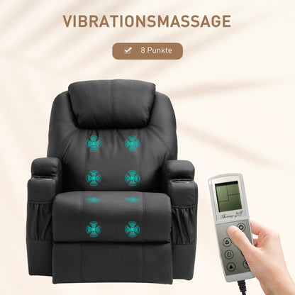 HOMCOM Fernsehsessel Elektrisch Relaxsessel mit Liegefunktion Aufstehhilfe Massage Massagesessel mit verstellbar Rückenlehne Seitentasche Getränkehalter TV Sessel bis 160kg für Wohnzimmer Schwarz
