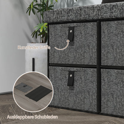 HOMCOM Gepolsterte Schuhbank, 6 Schuhfächer, MDF-Rahmen, Leinenoptik, Grau