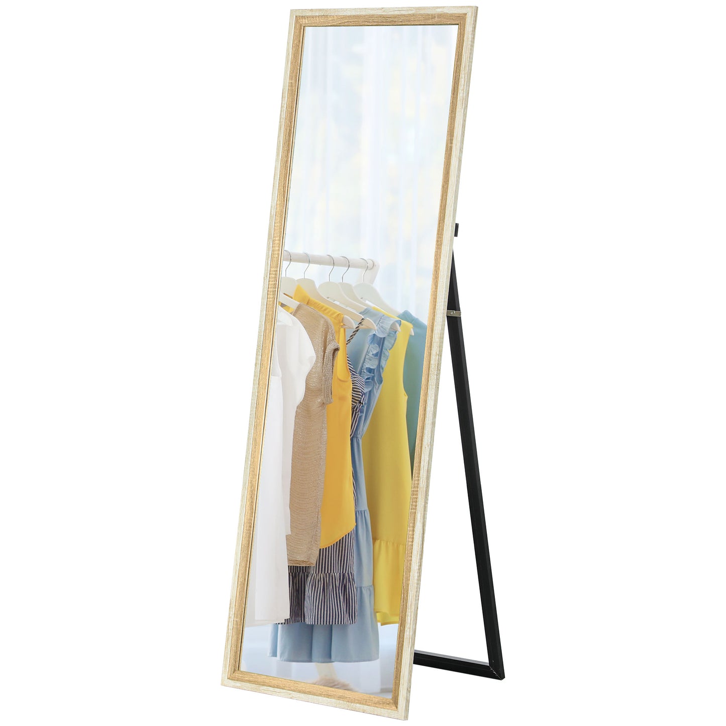 HOMCOM Ganzkörperspiegel, MDF-Rahmen, splitterfreie Folie, 162,6 x 53,3 cm, Naturholz