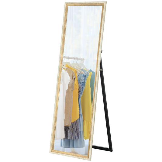 HOMCOM Ganzkörperspiegel, MDF-Rahmen, splitterfreie Folie, 162,6 x 53,3 cm, Naturholz