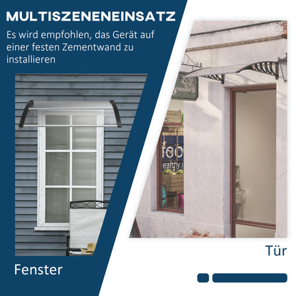 Outsunny Vordach für Haustür/Fenster, wetterfest, transparent, Aluminium/Polycarbonat, 103x96,5x27cm, Schwarz