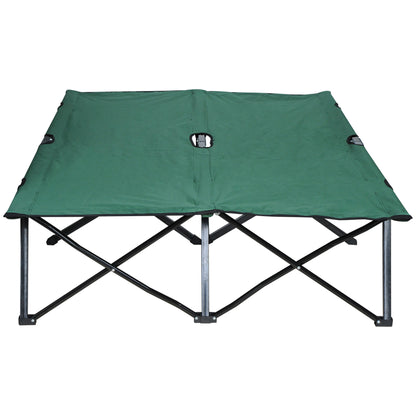Outsunny Campingbett Klappbar für 2 Personen Feldbett Klappbett mit Tragetasche bis 136 kg belastbar Stahl Oxford Grün+Schwarz 193 x 125 x 40 cm