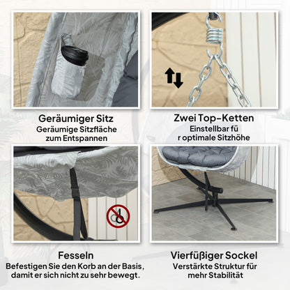 Outsunny Eiförmiger Hängesessel für den Außenbereich, Hängeschaukel mit Gestell, Sitzpolstern Indoor Outdoor