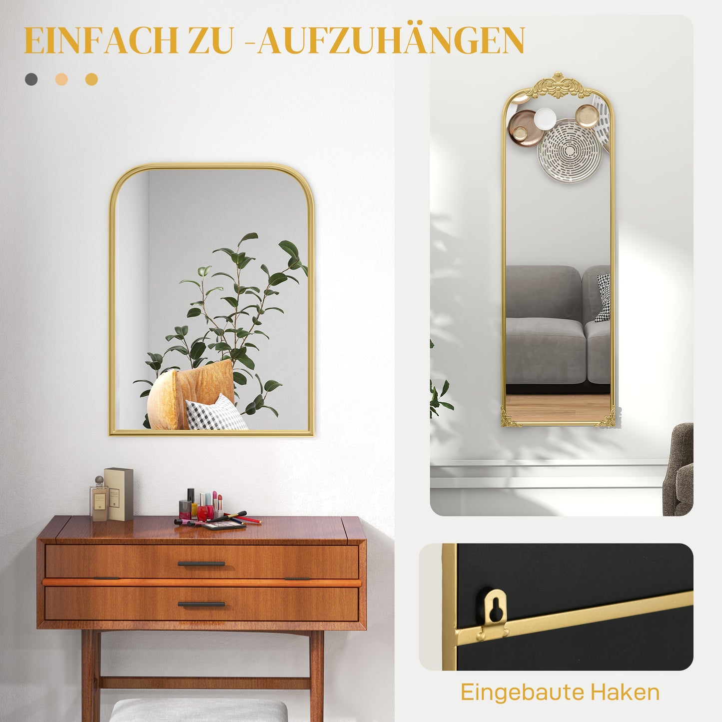 HOMCOM Wandspiegel, stilvoll, 60x3x87cm, Goldton
