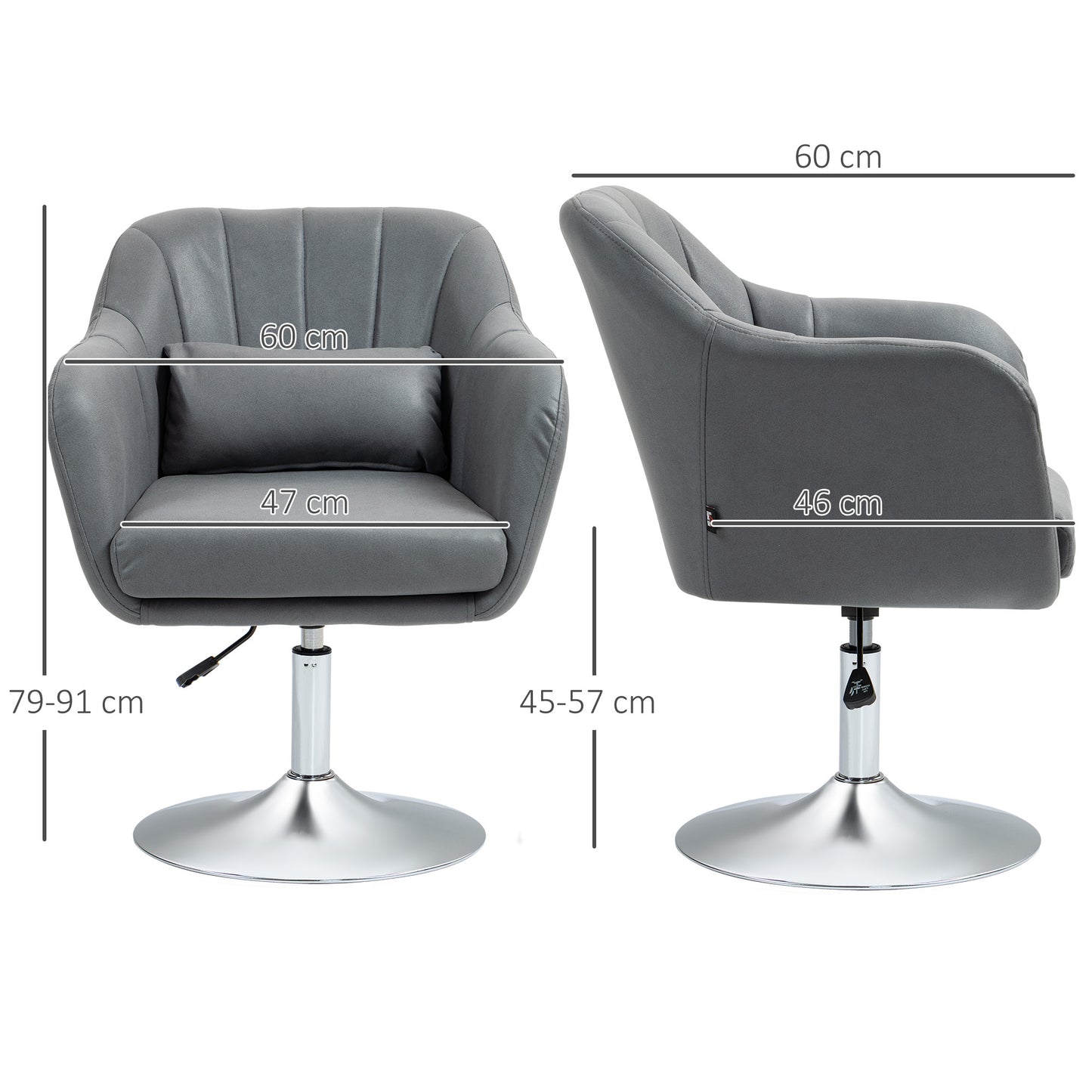HOMCOM Drehstuhl, höhenverstellbarer Bürostuhl، بوليستر، معدني، 60 × 60 × 79-91 سم، Dunkelgrau