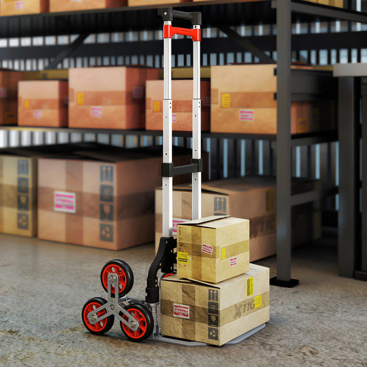 HOMCOM Faltbarer Treppensteiger-Trolley, 6-Rad-System, trägt 70 kg, Aluminium, Rot