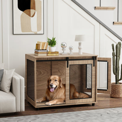 PawHut Hundebox, Transportbox für Hunde, Rückzugsbox für Haustiere, verschließbare Türen, 98 x 60 x 78 cm, Hellbraun