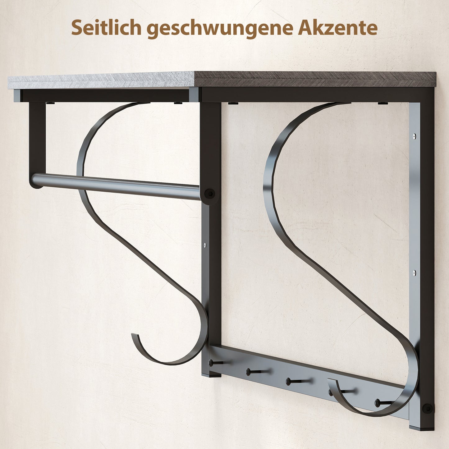 HOMCOM Wandmontierter Kleiderständer, Kleiderhaken, 5 Haken, oberes Fach, vielseitig, Grau