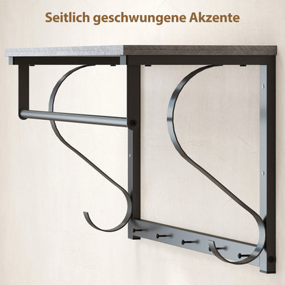 HOMCOM Wandmontierter Kleiderständer, Kleiderhaken, 5 Haken, oberes Fach, vielseitig, Grau
