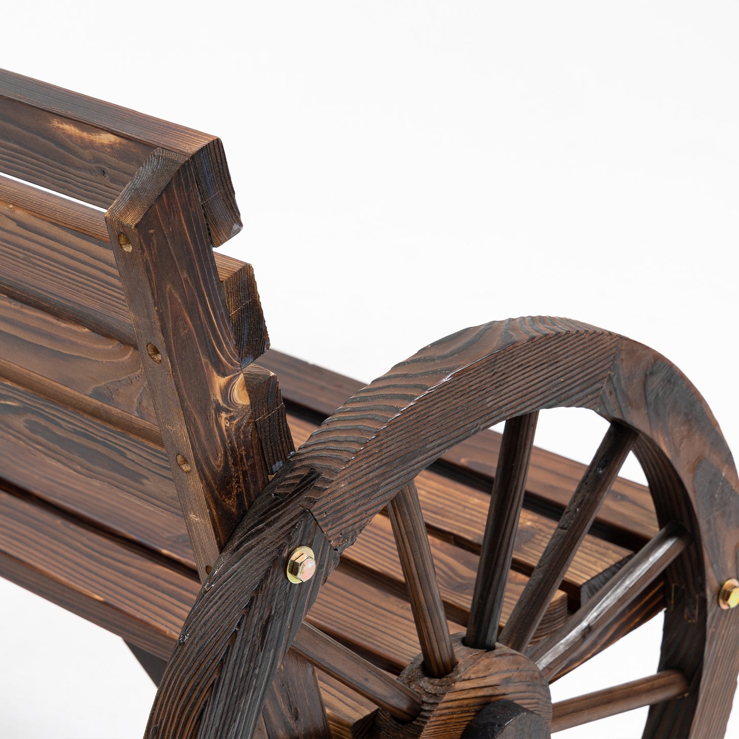 Outsunny Gartenbank, Wagenrad-Design, für 2 Personen, Naturholz, dunkelbraun, 105,5 x 56 x 79cm