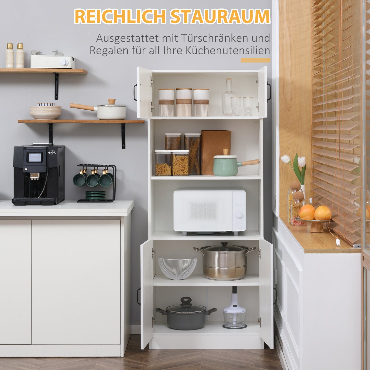 HOMCOM Küchenschrank Küchenbüffet Schrank, Landhausstil, 2 Schränke, 2 Regale, 70 cm x 40 cm x 170 cm Weiß + Schwarz