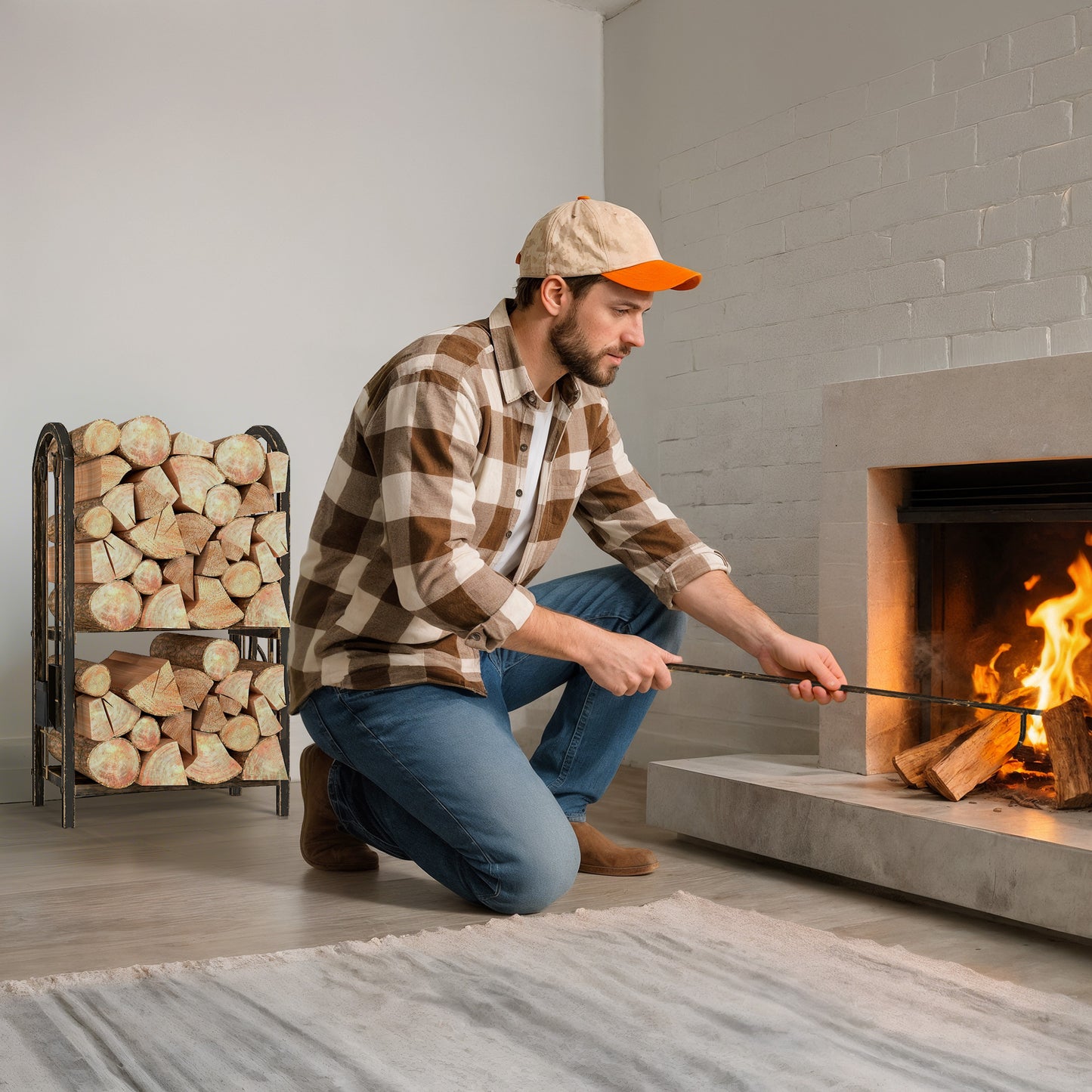 Outsunny Kaminholzregal für innen 43 x 30 x 74cm 2 Ebenen Brennholzregal mit 4 Kaminwerkzeug, هاكن