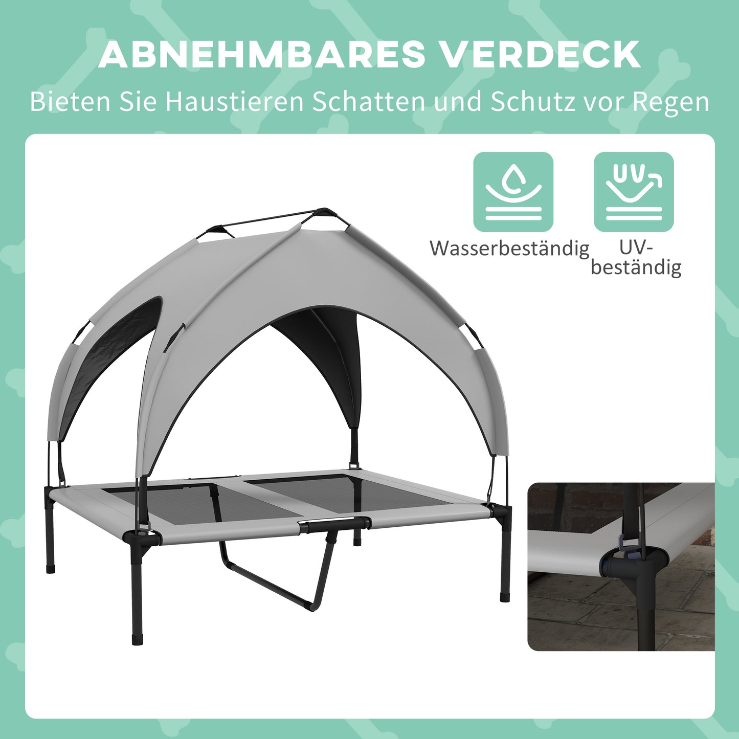 PawHut Hundebett mit Dach, atmungsaktiv, wasserabweisend, bis 30 kg, 91 x 76 x 89 cm, Hellgrau