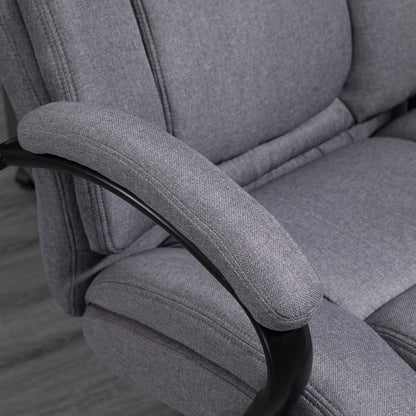 Vinsetto Bürostuhl, Ergonomischer Chefsessel bis 220 kg belastbar, Gepolsterter Schreibtischstuhl mit Armlehne, breit Sitz, Höhenverstellbarer Drehstuhl mit Wippfunktion, Leinenoptik, Hellgrau