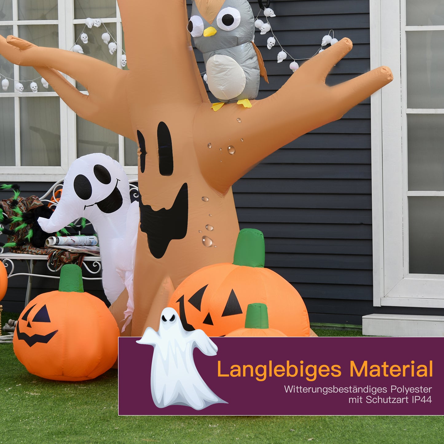 HOMCOM Halloween Aufblasbares Spukgespenst Luftfigur Aufleuchtend Deko 120/ 240 cm (Aufblasbarer Spukbaum)