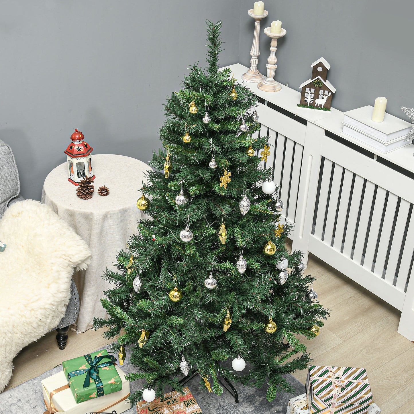 HOMCOM Weihnachtsbaum Christbaum künstlicher Weihnachtsbaum, inkl. Schmuck 95 cm x 95 cm x 150 cm, Grün