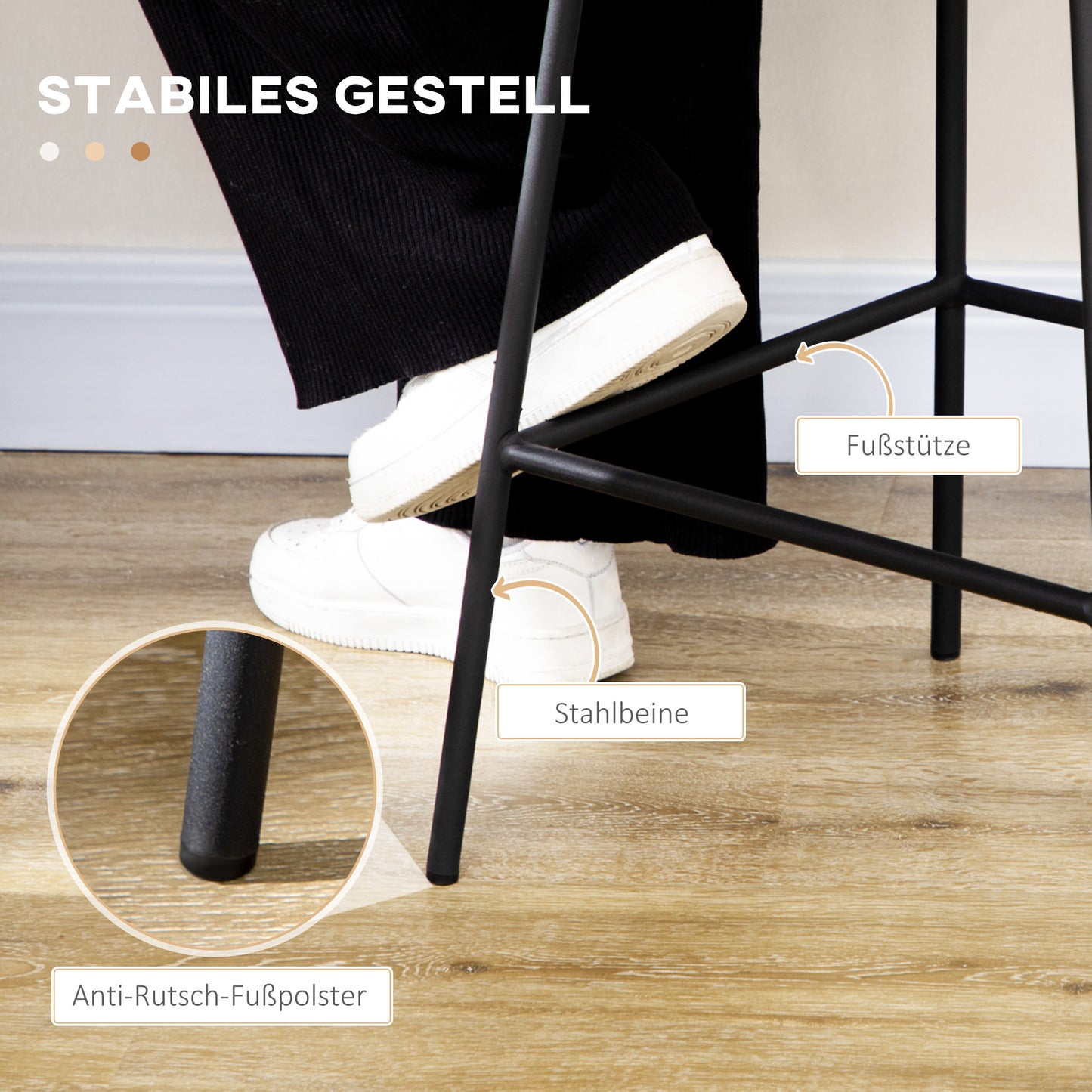 HOMCOM Barhocker, 2er-Set, Rattanoptik, Fußstütze, Stahlrahmen, rutschfest, bis 120 kg, 42,5x52x102 cm, Schwarz
