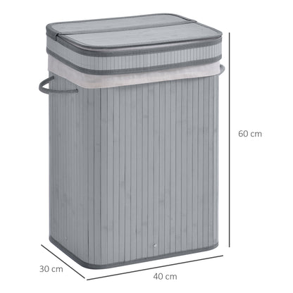 HOMCOM Wäschekorb, 70 L Wäschesammler mit Deckel, herausnehmbarer Innenfutter, Wäschebox für Badezimmer, 40 x 30 x 60 cm, Grau