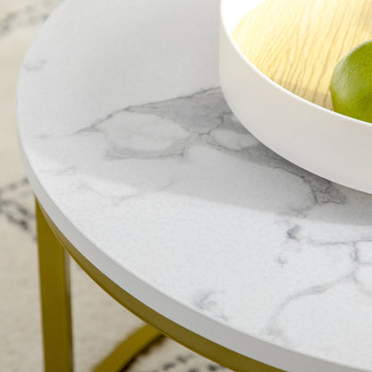 HOMCOM Beistelltisch-Set, 2 Satztische, Ø74 & Ø59 cm, Marmoroptik, Rahmen in Gold
