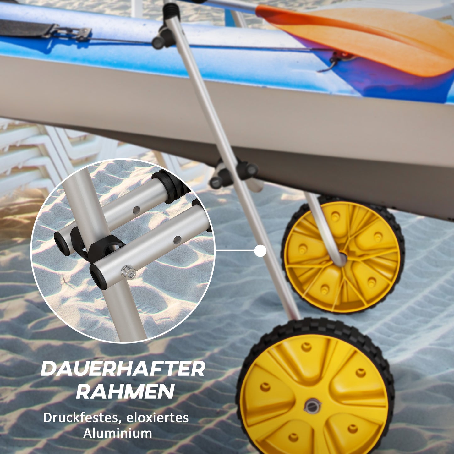 SPORTNOW Kajakwagen, Aluminium Transportkarre, 82x25,4x77,5 cm, Silber Gelb