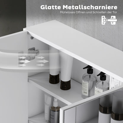HOMCOM Badezimmerspiegelschrank, Badschrank mit 3 Spiegeltüren, Wandmontage, 90 x 15,5 x 60 cm, Spanplatte, Weiß