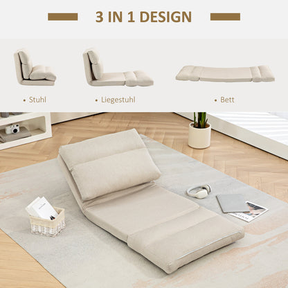 HOMCOM Sitzsack mit Bettfunktion, neigbare Lehne, klappbar, bis 120kg, 70 x 72 x 56 cm, Beige
