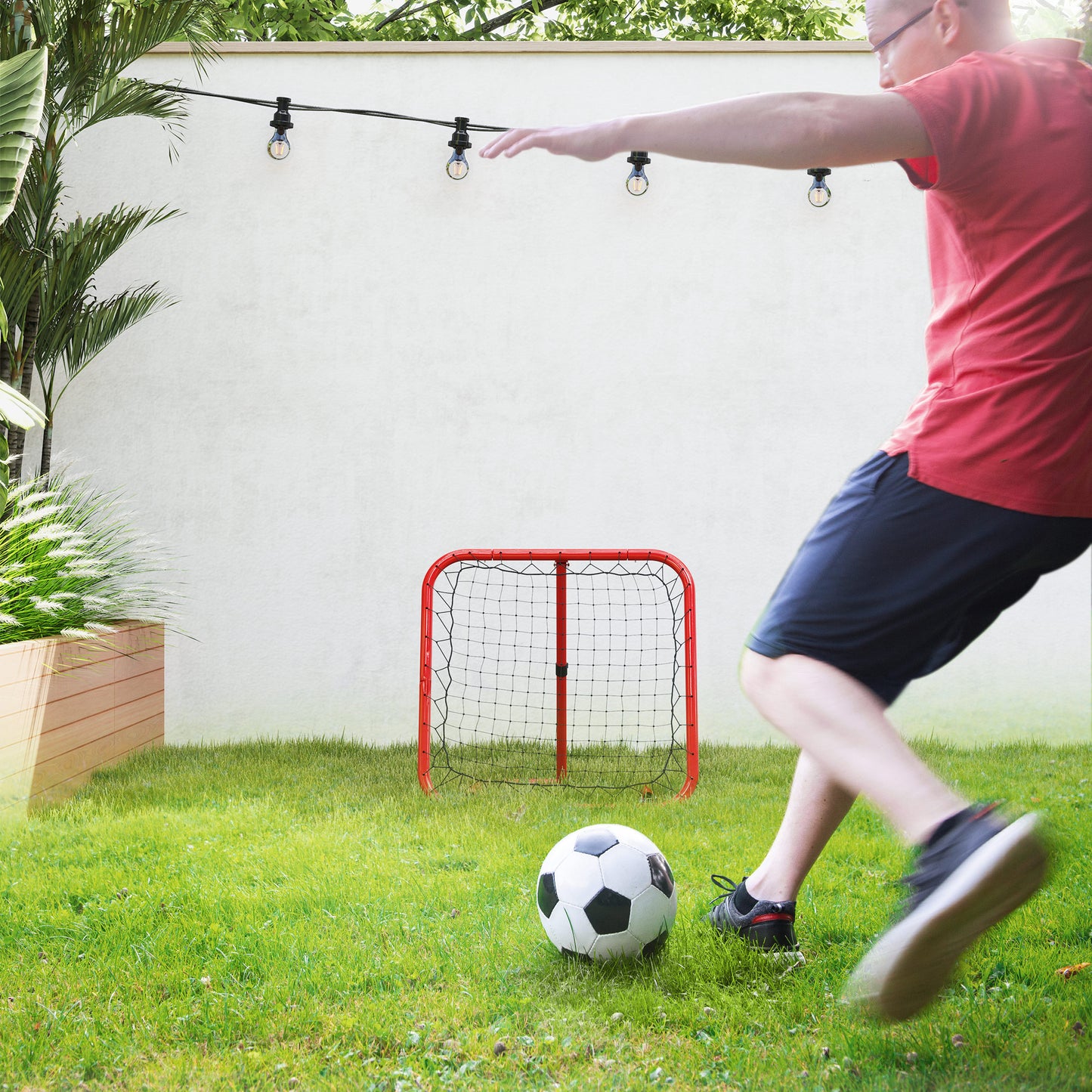 HOMCOM Fußball Rebounder-Netz, klappbar, Rückprallwand, Verstellbar in 5 Stufen, Metall, 78 x 84 x 65-78 cm, Rot