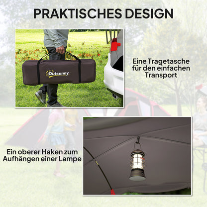 Outsunny Tunnelzelt, Campingzelt für 4-6 Personen, mit 3 Räumen, Lichthaken Doppeltüren Grau